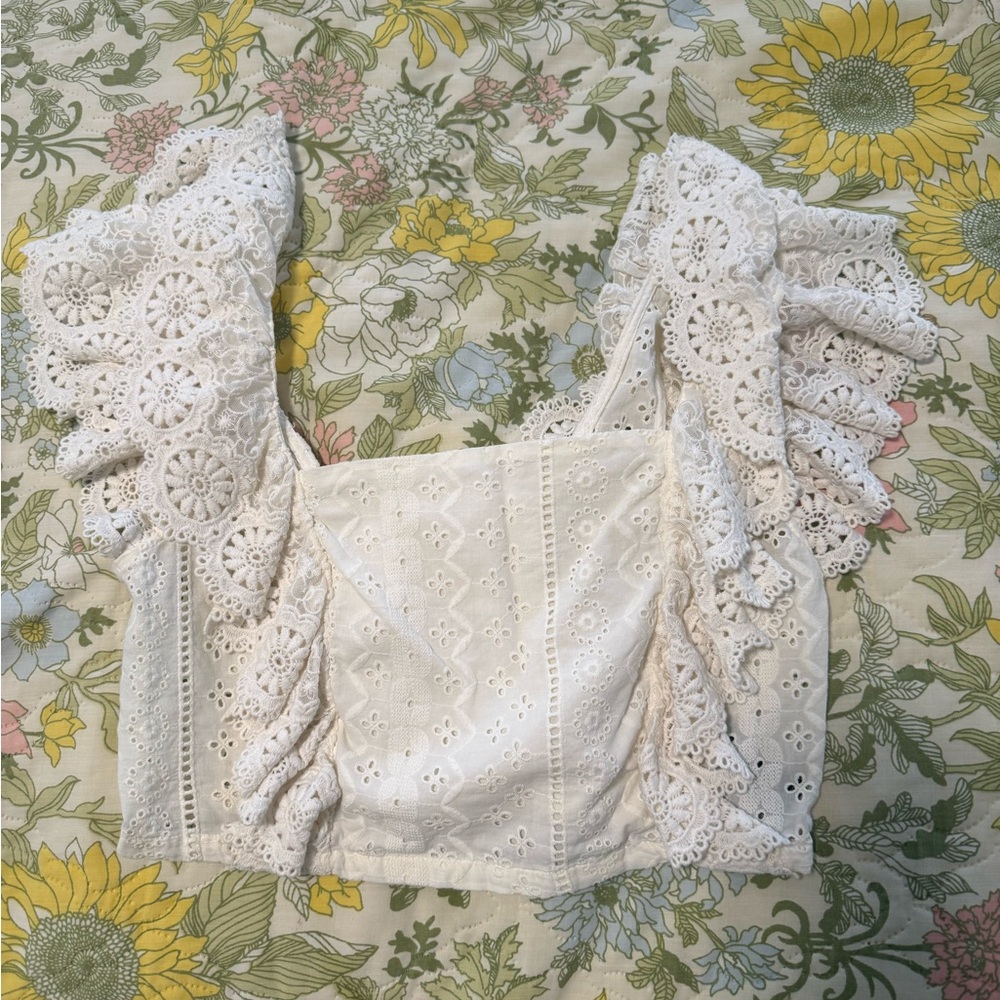Altar'd State White Ruffled Flutter Sleeve Blouse
